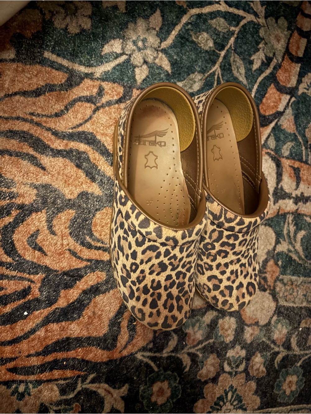 Suede Leopard Print Dansko Clogs